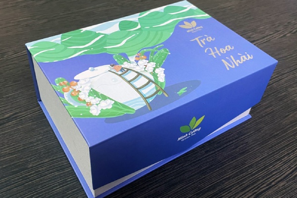 In Hoa Long nhận thiết kế và in hộp đựng trà hoa nhài nắp nam châm