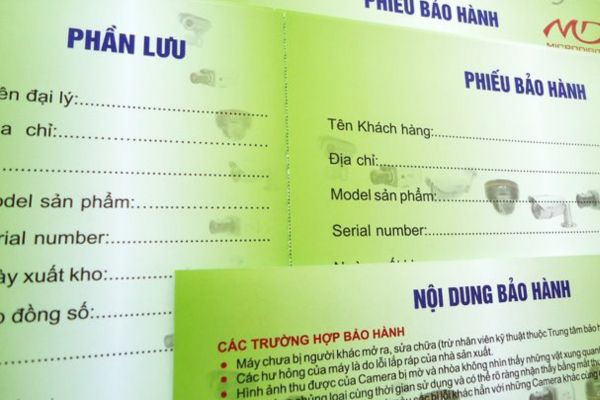 In phiếu bảo hành camera đẹp, thiết kế theo yêu cầu