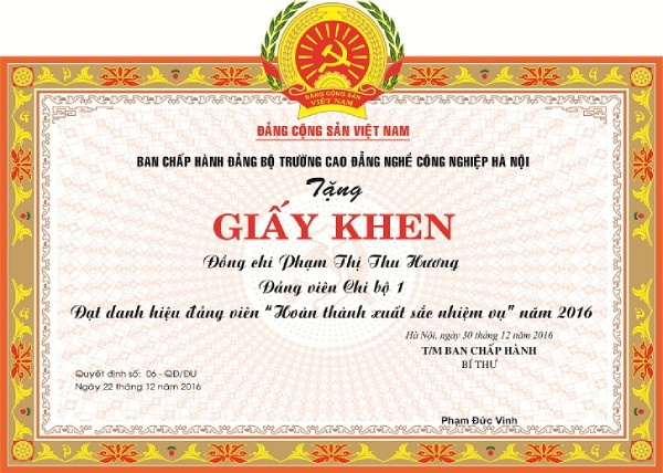 In Hoa Long nhận thiết kế và in ấn mẫu giấy khen lấy ngay