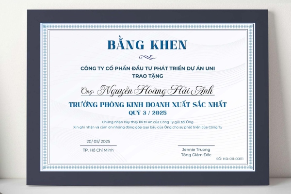 In Hoa Long nhận thiết kế và in ấn mẫu giấy khen nhân viên xuất sắc