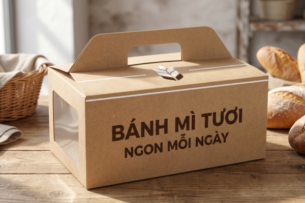 Mẫu hộp giấy đựng bánh mì có cửa sổ kính