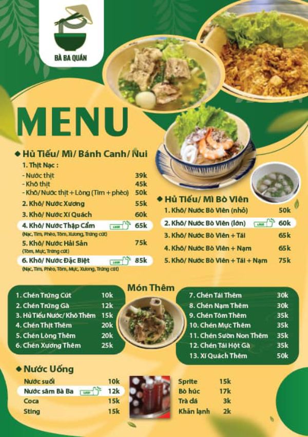 In Hoa Long nhận thiết kế và in ấn mẫu menu quán hủ tiếu đẹp