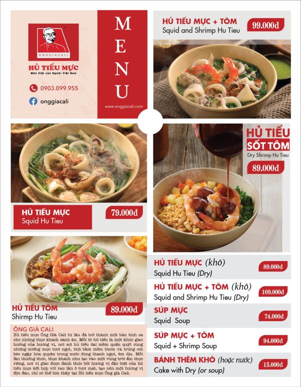 In Hoa Long nhận thiết kế và in ấn mẫu menu quán hủ tiếu sang trọng