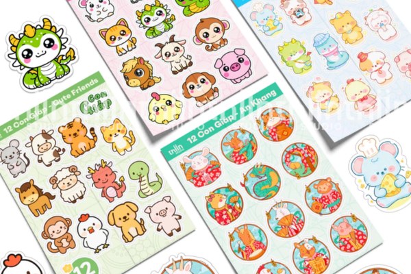 Mẫu sticker 12 con giáp cute