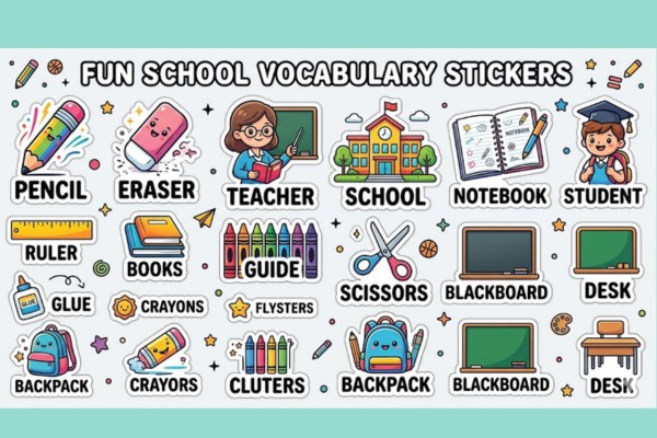 Mẫu sticker từ vựng tiếng anh chủ đề học tập