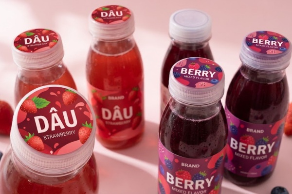Tem hương trái cây dán nắp chai nổi bật