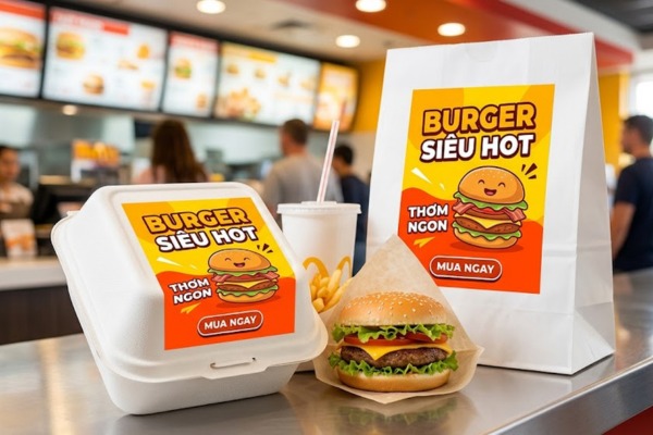 Mẫu tem nhãn hamburger trẻ trung
