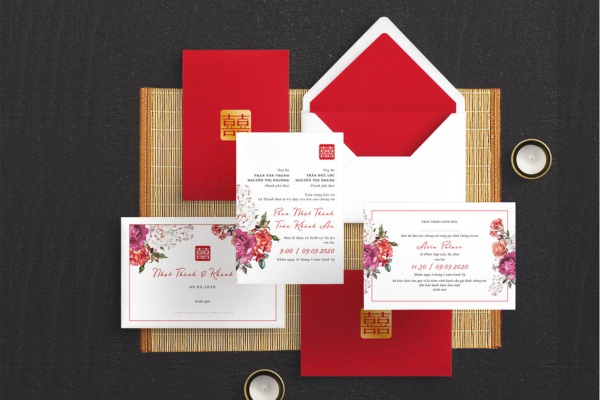 Mẫu thiệp cưới màu đỏ trắng