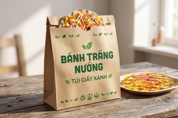 Mẫu túi giấy đựng bánh tráng nướng an toàn