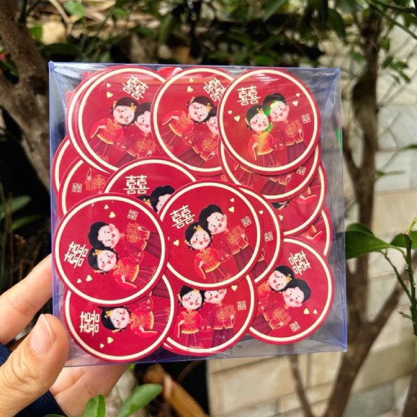 In Hoa Long nhận thiết kế và in ấn tem dán chữ hỷ hình tròn