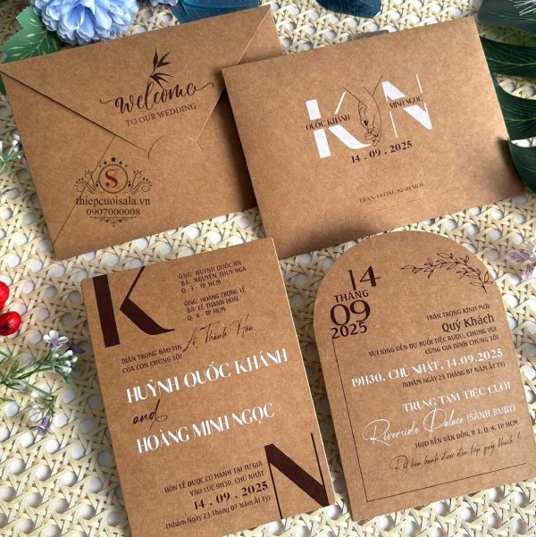 In Hoa Long nhận thiết kế và in ấn bộ thiệp cưới màu nâu giấy Kraft