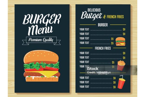 Mẫu menu hamburger đẹp, chất lượng cao
