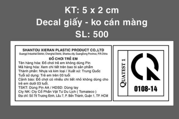 In tem phụ đồ chơi trẻ em đẹp, chất lượng cao
