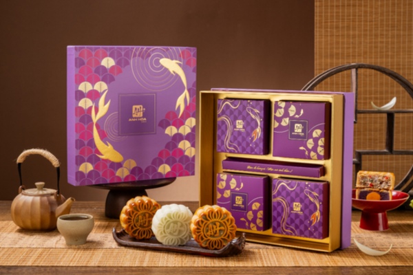 Mẫu hộp bánh trung thu màu tím 4 bánh đẹp mắt