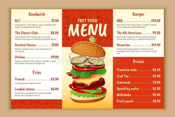 Mẫu menu hamburger đẹp, chất lượng cao