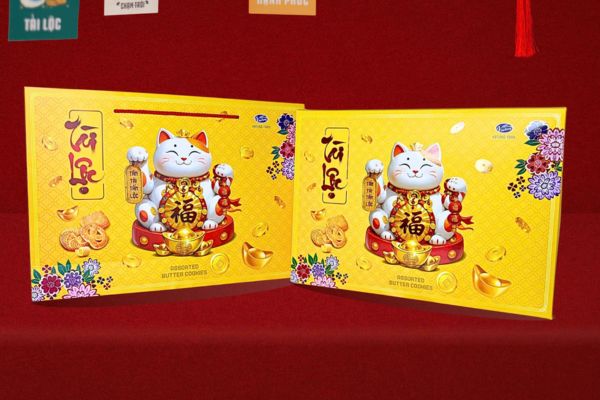 Hộp quà Tết mèo phát tài đẹp, sang trọng