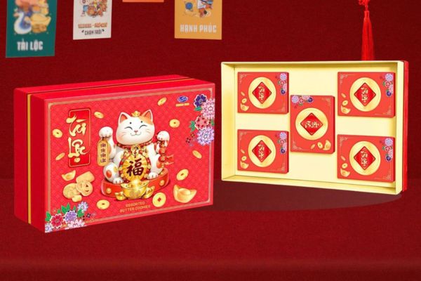 Hộp quà Tết mèo phát tài đẹp, sang trọng