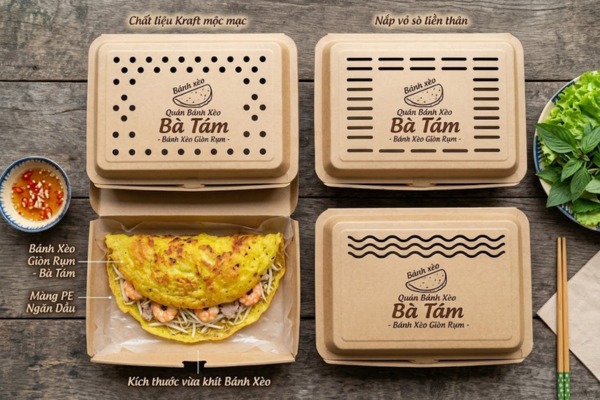 Mẫu hộp giấy đựng bánh xèo an toàn