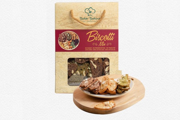 Mẫu in hộp đựng bánh biscotti ăn kiêng có cửa sổ