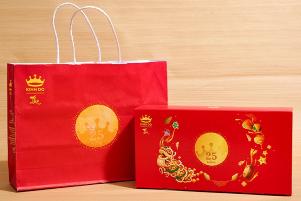 Mẫu in hộp giấy đựng bánh dẻo Kinh Đô đồng bộ