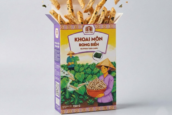 Mẫu in hộp khoai môn sấy đẹp mắt