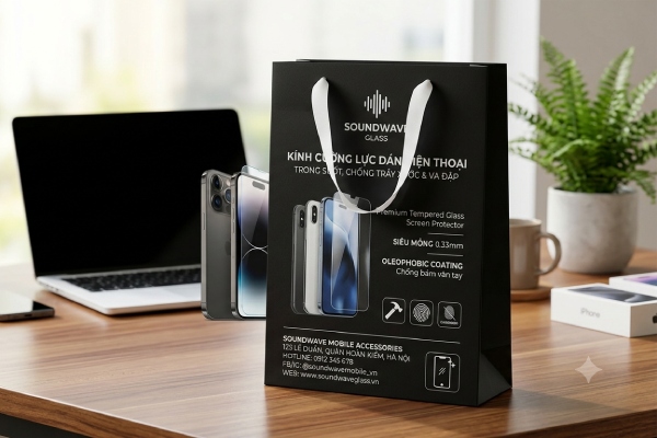 In Hoa Long nhận thiết kế và in ấn mẫu túi giấy đựng phụ kiện kính cường lựng