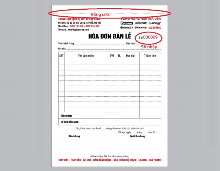 In hóa đơn có số nhảy có rãnh cưa