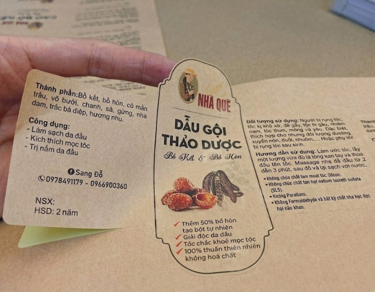 In tem dán dầu gội bồ kết giá rẻ