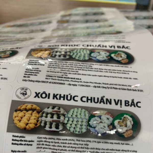 In tem dán hộp xôi khúc giá rẻ, chất lượng cao