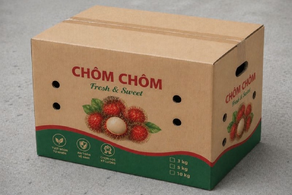 In Hoa Long nhận thiết kế và In thùng carton đựng chôm chôm cao cấp