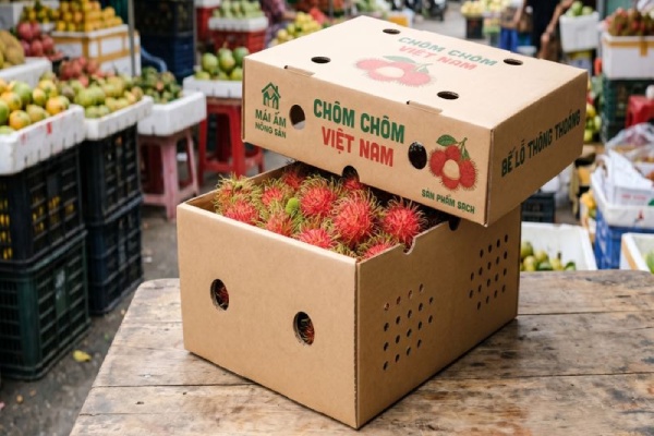 In Hoa Long nhận thiết kế và In thùng carton đựng chôm chôm lấy ngay