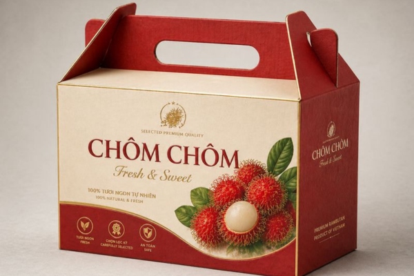 In Hoa Long nhận thiết kế và In thùng carton đựng chôm chôm quai xách