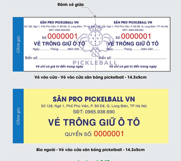  In Hoa Long nhận thiết kế và in vé xe sân Pickle Ball chất lượng