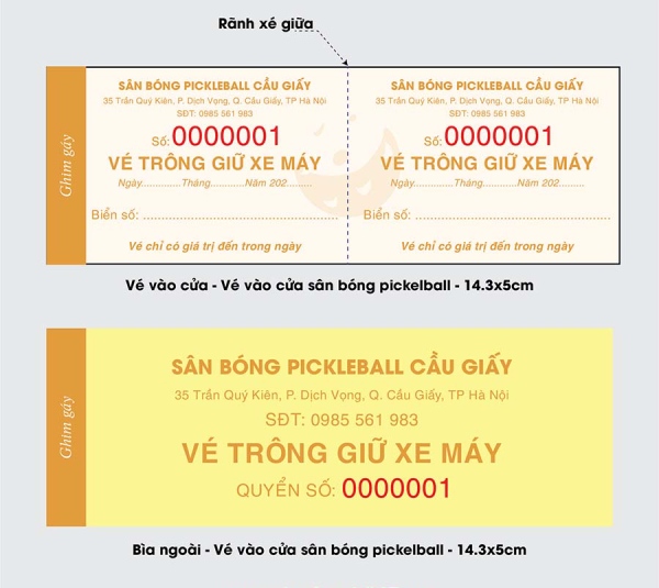 In Hoa Long nhận thiết kế và in vé xe sân Pickle Ball theo yêu cầu