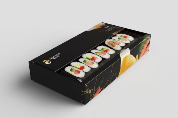 Mẫu hộp giấy đựng kimbap cửa sổ kính