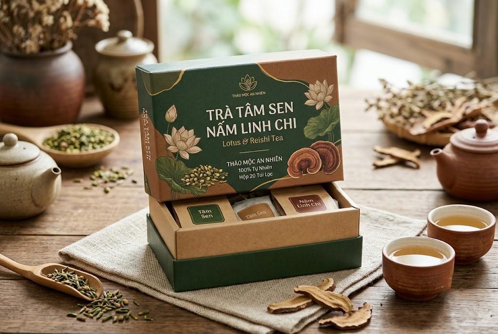 Mẫu in hộp trà Linh Chi nắp âm dương