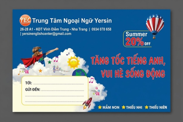 Mẫu in phong bì trung tâm ngoại ngữ ấn tượng