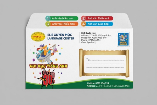 Mẫu in phong bì trung tâm ngoại ngữ sắc nét
