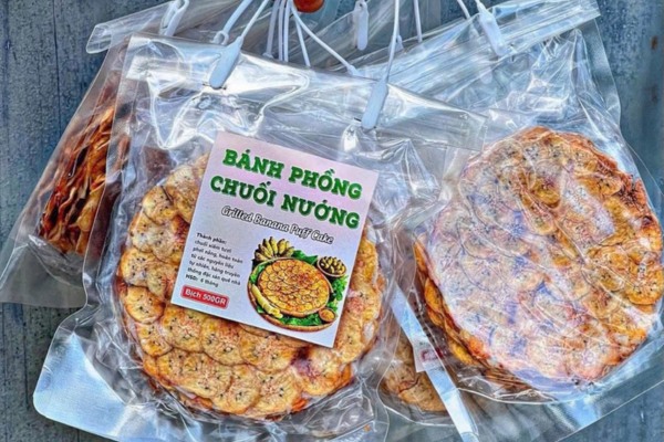 Mẫu in tem bánh phồng chuối nướng nổi bật
