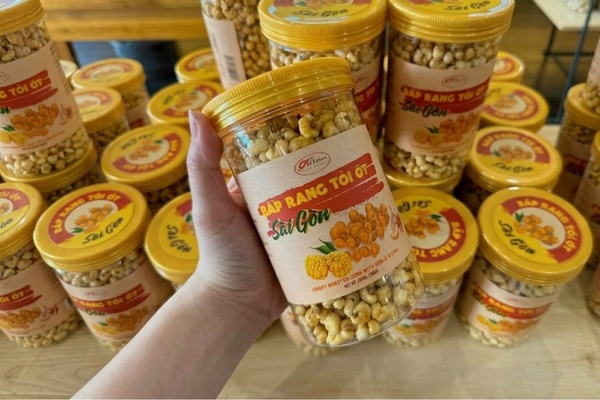 Mẫu nhãn bắp chiên tỏi ớt giấy kraft