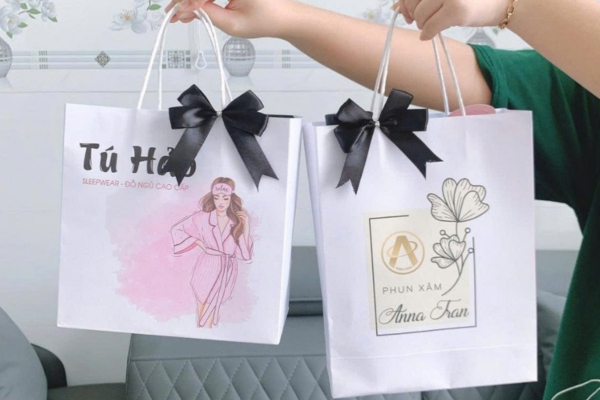 Mẫu túi giấy shopping thời trang có nơ ruy băng