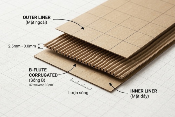 Cấu tạo hộp carton sóng B