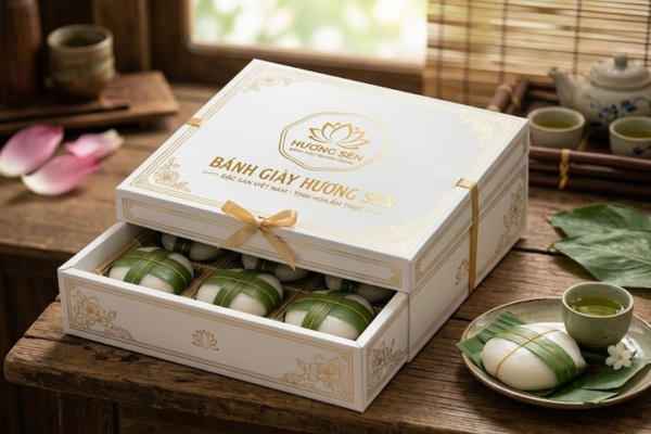 Mẫu in hộp đựng bánh giầy ép nhũ vàng
