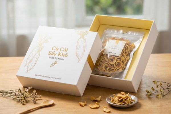 Mẫu in hộp giấy củ cải sấy khô cao cấp