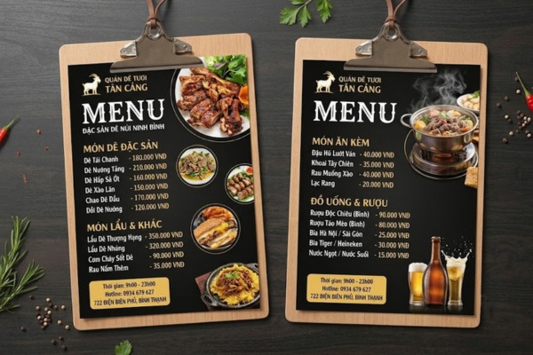 Mẫu in menu quán thịt dê đẹp mắt