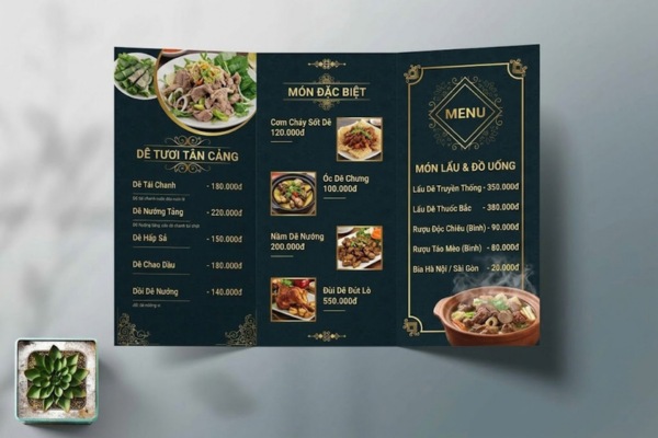 Mẫu in menu quán thịt dê gấp 3