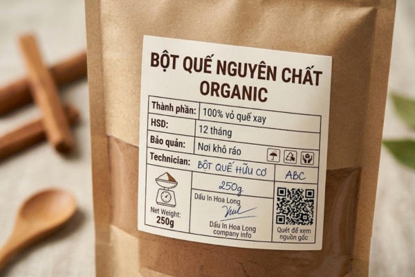 Mẫu in tem nhãn bột quế chuẩn thông tin
