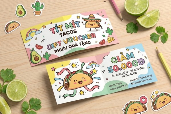 Mẫu in voucher quán bánh Tacos thu hút
