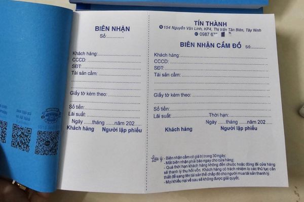 In biên nhận cầm đồ theo yêu cầu