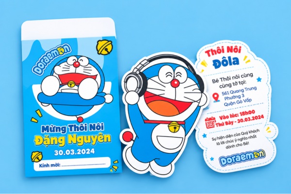 Mẫu thiệp mời sinh nhật Doraemon dễ thương